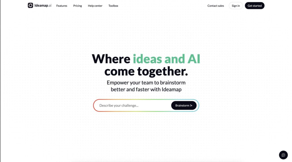 バイブコーディング ツールおすすめの１つ目Ideamap。サービスLP上にあるinputから議題や何をしたいかを打ち込む。